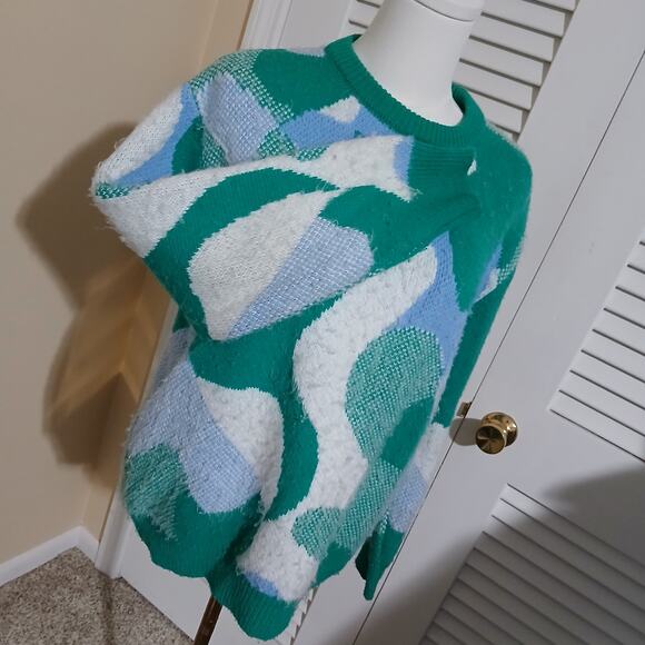 ASOS Design Oversized US 4 Camo Blue/Green/White.Crew Neck Sweater Ribbed Cuff - Picture 7 of 13